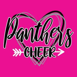 Three color cheerleading tee shirt design.  Squiggly, hand drawn heart in the background.  Script mascot name large over heart.  Below mascot name word "CHEER" pierced with loosely drawn arrow.