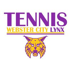 two color tennis tee shirt design. Large word TENNIS over team and mascot name.  two lines below that with a mascot at the bottom.
