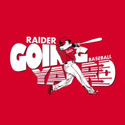 two color baseball tee shirt design with batter swinging his bat.  Batter is placed over large lettering saying, "Going Yard".