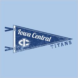 two color vintage tee shirt design with distressed pennant.  School name above mascot or logo inside pennant.  Mascot name placed outside at tip of pennant.