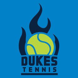 two color tennis tee shirt design.  Tennis ball with flames.  Team name and word tennis stacked under ball. Thin rectangle at the bottom of the design.