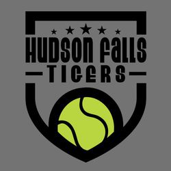 two color tennis tee shirt design with ball in bottom part of shield shaped frame.  Stars, team name and mascot stacked in the top part of the frame.