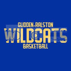 two color basketball t-shirt design.  School name, large mascot name and word basketball stacked.  Basketball court in patterns behind and inside mascot name.