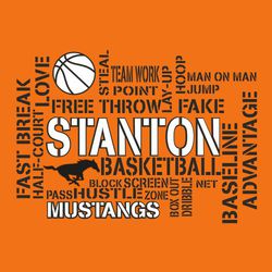 two color basketball t-shirt design.  Basketball terms, basketball and mascot arranged into word art using stencil font.