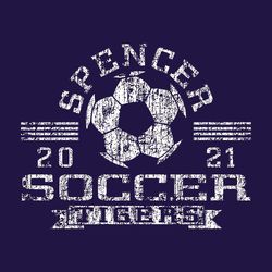 one color soccer t-shirt design with circle text team name around soccer ball.  4 lines extend to each side of ball with year under the lines.  Soccer in block text stacked over ribbon with team name.