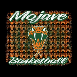 three color basketball t-shirt design with small, distressed repeating basketball pattern in background.  Script team name stacked over large mascot staked over word "basketball" in script.