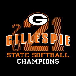 two color state champion softballl t-shirt design.  logo/mascot stacked over school name. state softball champions at bottom.  Year in background with diagonal line effect. 20 stacked.