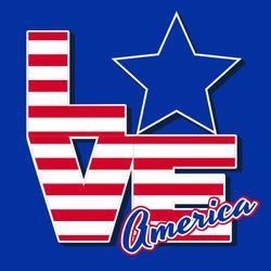 three color patriotic 4th of July t-shirt design.  large letters LOVE.  Flag stripes in letters LVE and O is created with a star.