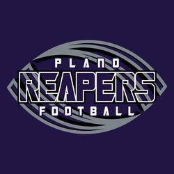 three color football t-shirt design.  repeating, rotating stylized football outlines in background.  Larger mascot name name with transparent interior and outlines showing footballs.