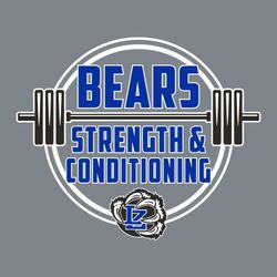 Three color weightlifting t-shirt design.  Barbell and weights placed over two circles.  Mascot name above weights, strenght & conditioning stacked under weights.  Mascot or logo at bottom.