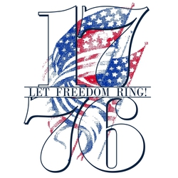 three color patriotic 4th of July t-shirt design.  Large 1776 with distressed flags in the background.  Let Freedom Ring!