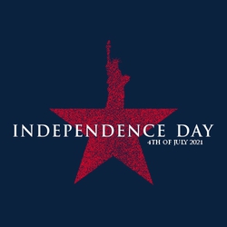 two color patriotic 4th of July t-shirt design.  Distressed star with silhoutte of Statue of Liberty as the top point on the star.  Independence Day lettering over star.
