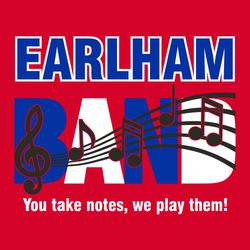 three color band t-shirt design.  Word "BAND" in solid letters with music notes on top.  School name on top in block letters.  "You take notes, we play them!" at the bottom.