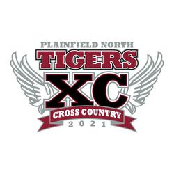 Three color cross country t-shirt design.  Large XC placed over wings.  Block team and mascot name at top.  Cross country in ribbon at the bottom. Year under the ribbon.