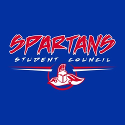 two color student council t-shirt design.  Organization name in large brush style font over "student council".  Mascot or logo framed by circle and horizontal lines.