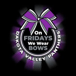 two color cheerleading t-shirt design.  Halftone shaded background.  Bow over circle with lettering, "On Fridays we wear Bow" in the middle.  Circle text team and mascot name.