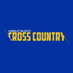 one color cross country t-shirt design.  large word "CROSS COUNTRY" centered with 3 dotted lines through the middle.  Word slashed with diagonal lines at the ends. Small school and mascot name at top.
