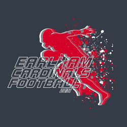 three color football t-shirt design with running back profile with multiple colored lines and splatter in background.  School name, mascot name and word football stacked in outlines over grapahic.