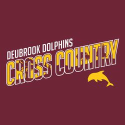 two color cross country t-shirt design.  Word "Cross Country" diagonally placed with school and mascot name on the upper left.  Mascot on the lower right of the image.