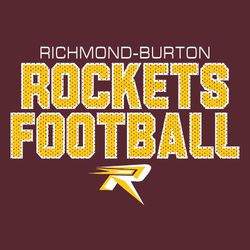 two color football t-shirt design.  Small school name at top, large block mascot name and word football stacked with mesh effect.  Helmet logo or mascot at the bottom centered.