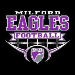 three color football t-shirt design.  School name at top over three color, large block mascot name.  Banner below that with word football.  Field markings below that.  Mascot at bottom framed by shape