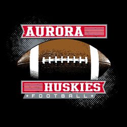 four color football t-shirt design. Textured ball centered with School name in banner above and mascot name in banner below art.  Background halftones behind art and word football below design.