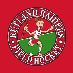 five color field hockey t-shirt design.  Cartoon player running onto field.  Honeycomb background with circle text team and mascot name at top, field hockey at the bottom.