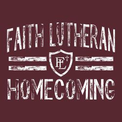 homecoming t-shirt design with school name arched over two split bars and centered mascot/logo.  Word "homecoming" at the bottom.  Paint brushed style lettering.