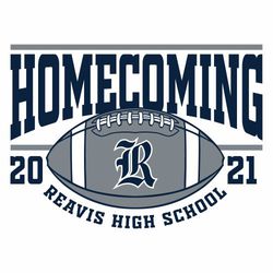 two color football homecoming t-shirt design with large arched word "homecoming" over large football.  Mascot or logo over ball.  circle text school name below ball.  years split to sides of football.