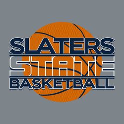 four color state basketball t-shirt art.  Large basketball with texture pattern in ball.  Mascot name, large word "STATE" and word basketball stacked over ball, separated by lines.