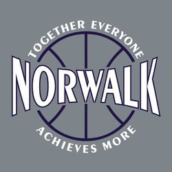 two color basketball t-shirt design.  Basketball with "Together Everyone Achieves More" in circle text.  School name large and centered.