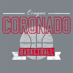 two color basketball t-shirt design.  Basketball made of dots with banner over the top at the bottom.  Word basketball in banner.  Script mascot name centered in line, school name below. distressed.