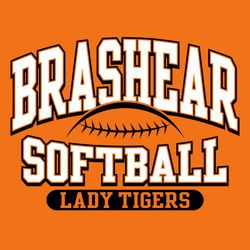 two color softball t-shirt design.  Arched team name and word softball above and below line art ball.  Mascot name in oval at bottom.