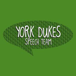 two color speech t-shirt design.  Large school name in a hand style font.  "Speech Team" smaller below it.  This is placed over a word bubble created with small repeating word "Speech".