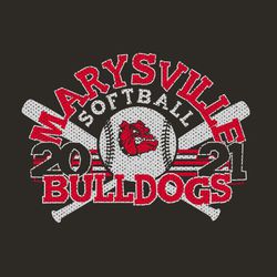 two color softball t-shirt design.  School name and word softball in circle text around ball and crossed bats.  Mascot on ball. Large mascot name at bottom.  Mesh distressed.