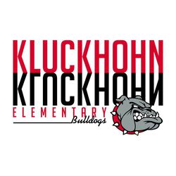 three color elementary t-shirt art.  large school name at top mirrored downward in a different color.  word "elementary"  smaller below that alongside mascot.  line and mascot name in script at bottom