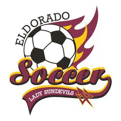 three color soccer t-shirt design.  Flaming ball with work Soccer in script over bottom part of ball.  Mascot name in tail off word soccer.  Mascot on side of tail.  Team name in circle text at top.