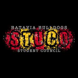 three color student council t-shirt design.  STUCO in distressed, alternating colors with distressed backgrounds.  School name above, Student Council below.