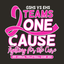 two color fight for the cure volleyball t-shirt design.  "2 Teams One Cause" with cancer ribbon forming the number 2.