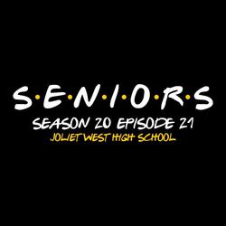 two color seniors t-shirt design.  "S.E.N.I.O.R.S" large in a hand style font at the top.  Season and Episode number (which is the year split up) in the middle.  School name at bottom.