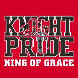 three color spirit wear t-shirt design.  Mascot name stacked over word "PRIDE".  Mascot placed inside lettering.  School name at bottom.  All in athletic block style lettering.