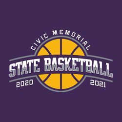 three color state basketball t-shirt design.  Basketball in background split by words "state basketball".  Circle text team name at top.  Years at bottom