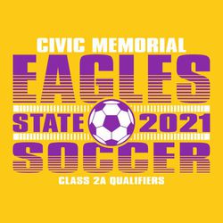 two color state soccer t-shirt design.  Large mascot name and word "soocer" with horizontal lines through them that are the shirt color.  Soccer ball centered.  Lettering stacked above and below ball.