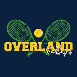 three color tennis t-shirt art with distressed, crossed tennis racquets.  Thick athletic block school name over racquets, script mascot name on lower right.  Tennis ball centered. .