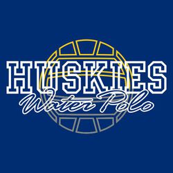 three color water polo t-shirt design.  Large ball outlines in background split in two colors.  Mascot name in athletic block outline font with script word "Water Polo" below it.