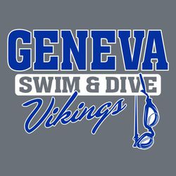 two color swimming t-shirt design with swim goggles hanging off of reverse block with Swim and Dive lettering.  Team name large at the top.