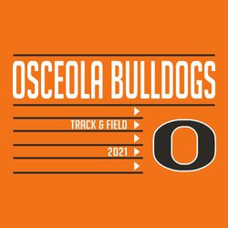 two color track t-shirt design.  Track lanes with arrows pointing to the mascot on the right.  Large school and mascot name on one line with line dividers top and bottom.