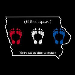 Three color Spirit Wear Patriotic design with 6 feet inside the state of Iowa in pairs of red, white and blue.  Six feet apart.