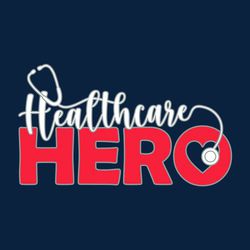 Three color EMS Healthcare Hero design.  Stethoscope weaved in word Health care the is place over heart formed by "O" in HERO.