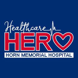 Two color Healthcare Hero t-shirt design.  Healthcare at top in script that turns into EKG lines.   Word HERO below that with the "O" as a heart shape.  Organization below that in reverse text.